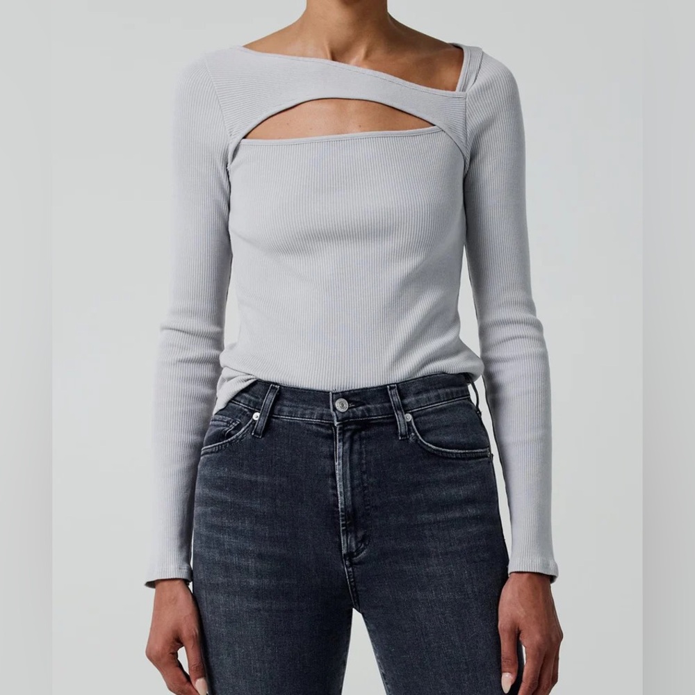 Citizens Of Humanity Iris Cut-Out Long Sleeve Top grey Smoke XL $120